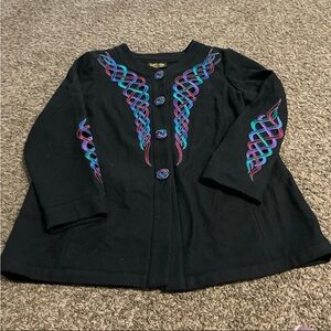 Bob Mackie wearable art vintage embroidered with cut outs coat XL